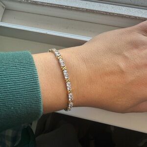 Gold and Silver Tennis Bracelet with Sparkling Stones